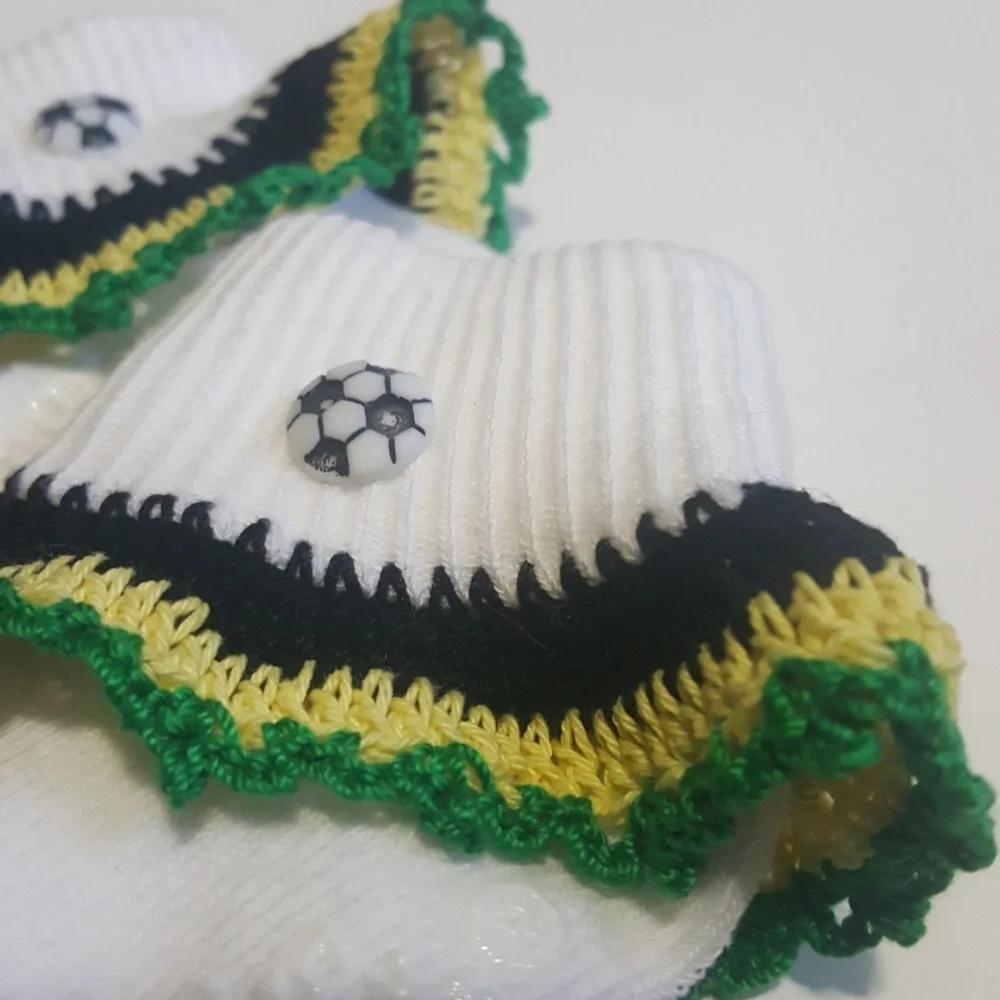 Handmade Crocheted Jamaica Soccer Ball Baby Socks- Size 6-18 Months